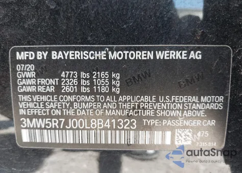2020 BMW 330I xDrive from USA, damaged, VIN 3MW5R7J00L8B41323